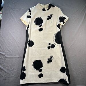 Vintage 1960s Norman Wiatt Moygashel Irish Linen Mod A-Line Dress Black Cream